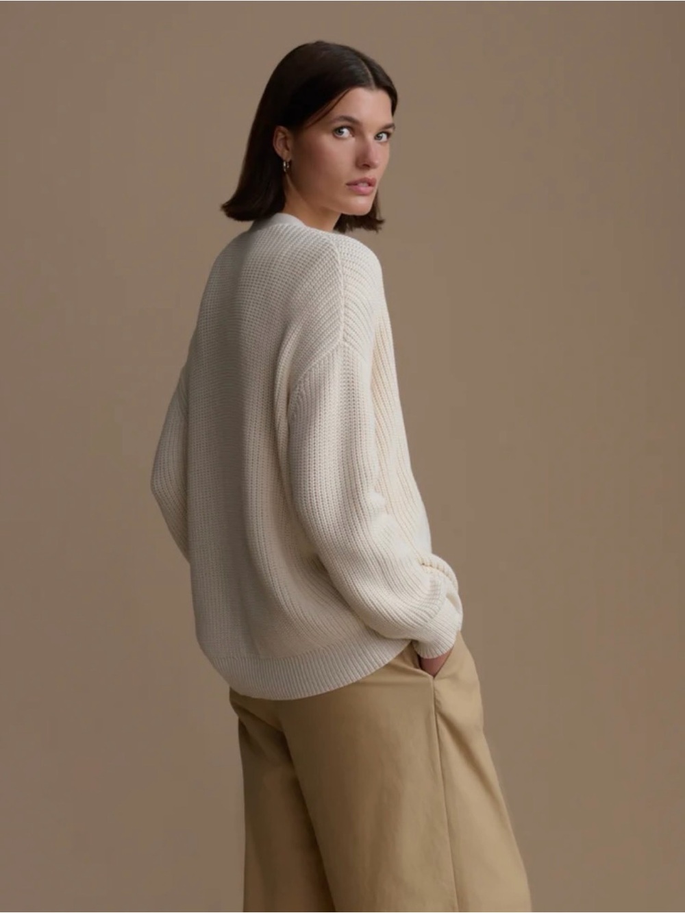Jenni Kayne Cotton Cocoon ivory Ribbed V-Neck Button Cardigan S - Picture 3 of 8